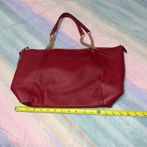 Coach red Pebble Ava Chain Tote red purse leather - Picture 9 of 10